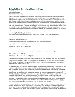 Calculating Growing Degree Days by Jim Nugent District Horticulturist Michigan State University