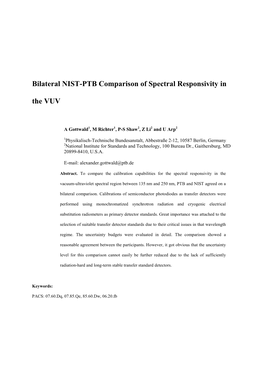 Bilateral NIST-PTB Comparison of Spectral Responsivity in the VUV