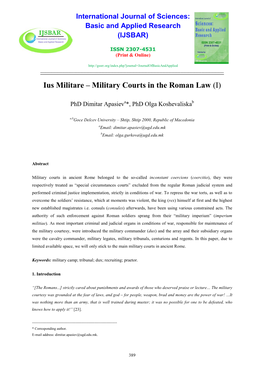 Ius Militare – Military Courts in the Roman Law (I)