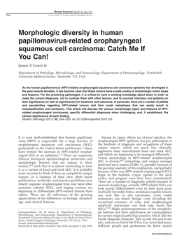 Morphologic Diversity in Human Papillomavirus-Related Oropharyngeal Squamous Cell Carcinoma: Catch Me If You Can! James S Lewis Jr