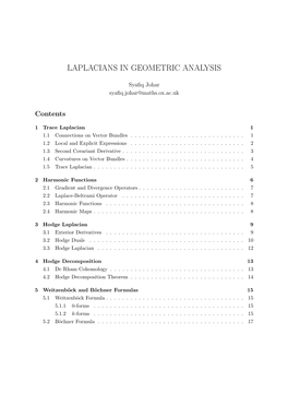 Laplacians in Geometric Analysis