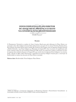 Povos Indígenas E Plano Diretor De Araquari/Sc: Presença Guarani Na Conservação Da Biodiversidade