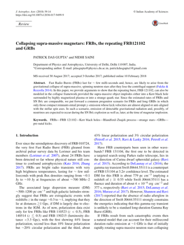 Collapsing Supra-Massive Magnetars: Frbs, the Repeating FRB121102 and Grbs