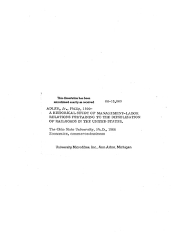 A Historical Study of Management-Labor Relations Pertaining to the Dieselization of Railroads in the United States