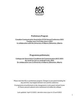 Preliminary Program Programme Préliminaire