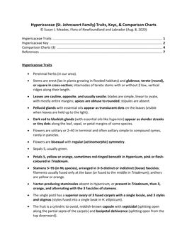 Hypericaceae Key, Charts & Traits