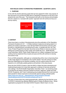 Nhs Wales Covid 19 Operating Framework - Quarter 2 (20/21) 1