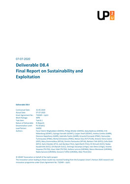 Deliverable D8.4 Final Report on Sustainability and Exploitation