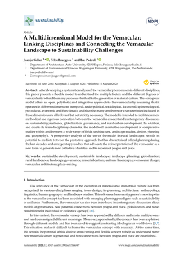 A Multidimensional Model for the Vernacular: Linking Disciplines and Connecting the Vernacular Landscape to Sustainability Challenges