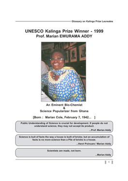 UNESCO Kalinga Prize Winner - 1999 Prof