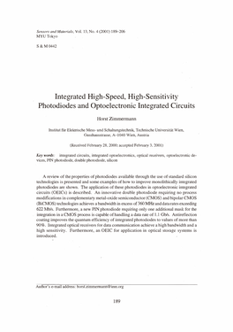 Integrated High-Speed, High-Sensitivity Photodiodes and Optoelectronic Integrated Circuits