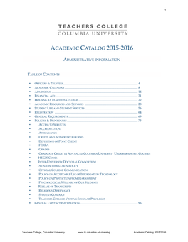 Academic Catalog 2015-‐‑2016