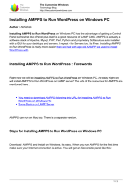 Installing AMPPS to Run Wordpress on Windows PC