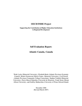 OECD/IMHE Project Self Evaluation Report: Atlantic Canada, Canada