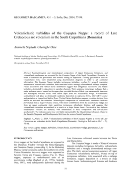 Volcaniclastic Turbidites of the Coşuştea Nappe: a Record of Late Cretaceous Arc Volcanism in the South Carpathians (Romania)