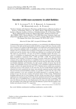 Saccular Otolith Mass Asymmetry in Adult Flatfishes 2581