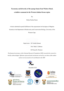 Taxonomy and Diversity of the Sponge Fauna from Walters Shoal, a Shallow Seamount in the Western Indian Ocean Region