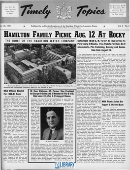 HAMILTON FAMILY PICNIC AUG. 12 at ROCKY the HOME of the HAMILTON WATCH COMPANY Gates Open 10:30 A