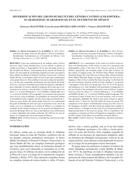 Diversificación Del Grupo Humectus Del Género Canthon (Coleoptera: Scarabaeidae: Scarabaeinae) En El Occidente De México