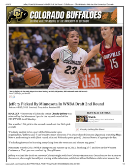 Jeffery Picked by Minnesota in WNBA Draft 2Nd Round - Cubuffs.Com - Official Athletics Web Site of the University of Colorado