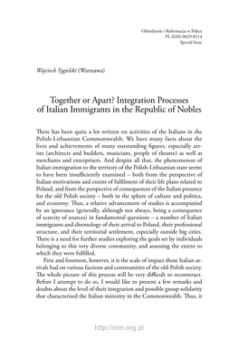 Integration Processes of Italian Immigrants in the Republic of Nobles