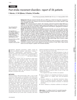 Post-Stroke Movement Disorders: Report of 56 Patients F Alarco´N, J C M Zijlmans, G Duen˜As, N Cevallos