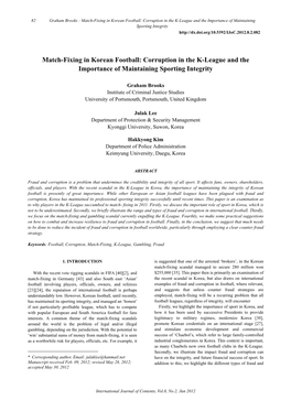 Match-Fixing in Korean Football: Corruption in the K-League and the Importance of Maintaining Sporting Integrity