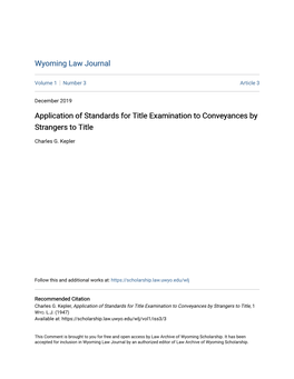 Application of Standards for Title Examination to Conveyances by Strangers to Title