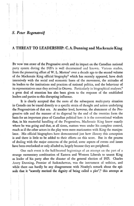 A THREAT to LEADERSHIP: C.A.Dunning and Mackenzie King