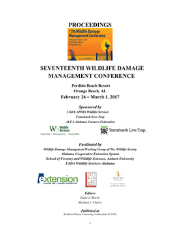 Proceedings of the Seventeenth Wildlife Damage Management Conference, Orange Beach, AL, February 26-March 1, 2017
