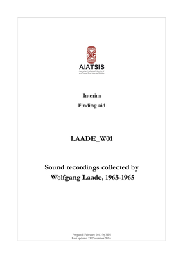 LAADE W01 Sound Recordings Collected by Wolfgang Laade, 1963