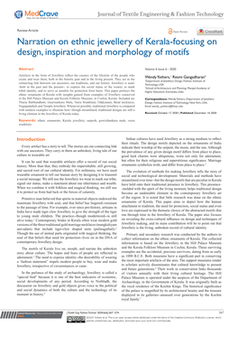 Narration on Ethnic Jewellery of Kerala-Focusing on Design, Inspiration and Morphology of Motifs