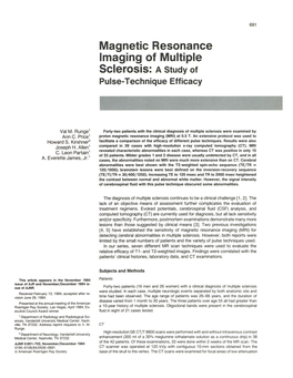 Magnetic Resonance Imaging of Multiple Sclerosis: a Study of Pulse-Technique Efficacy