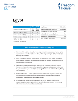 Egypt: Freedom on the Net 2017