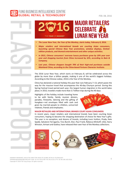Major Retailers Celebrate Lunar New Year • the Lunar New Year, the Year of the Monkey, Starts Today, February 8, 2016