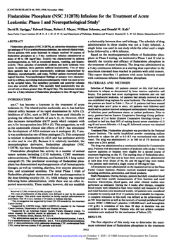 Fludarabine Phosphate (NSC 312878) Infusions for the Treatment of Acute Leukemia: Phase I and Neuropathological Study1