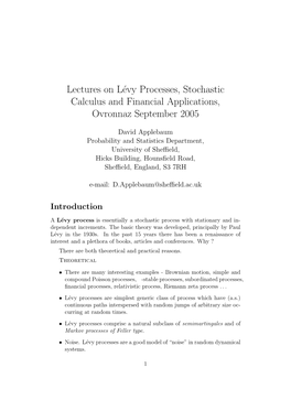 Lectures on Lévy Processes, Stochastic Calculus and Financial