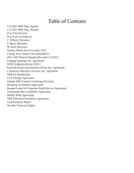 Table of Contents 5.10.2021 BOE Mtg