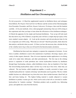 Experiment 2 — Distillation and Gas Chromatography