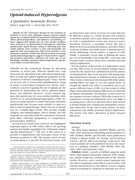 Opioid-Induced Hyperalgesia a Qualitative Systematic Review Martin S