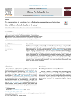 An Examination of Emotion Dysregulation in Maladaptive Perfectionism T ⁎ Bailee L