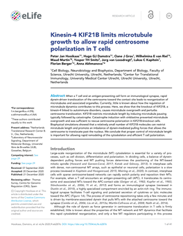 Kinesin-4 KIF21B Limits Microtubule Growth to Allow Rapid Centrosome