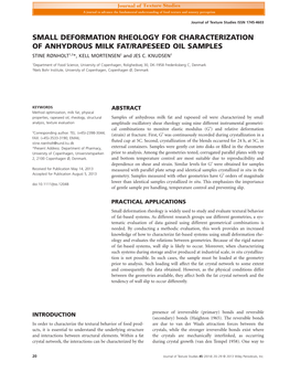 SMALL DEFORMATION RHEOLOGY for CHARACTERIZATION of ANHYDROUS MILK FAT/RAPESEED OIL SAMPLES STINE RØNHOLT1,3*, KELL MORTENSEN2 and JES C