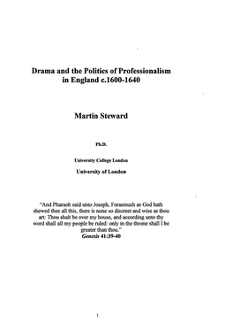 Drama and the Politics of Professionalism in England C. 1600