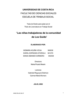 “Las Niñas Trabajadoras De La Comunidad De Los Guido”