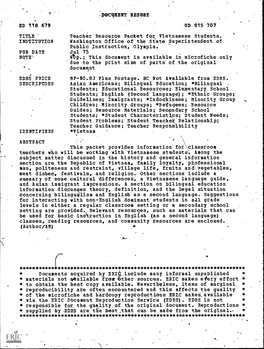 Teacher Resource Packet for Vietnamese Students. INSTITUTION Washington Office of the State Superintendent of Public Instruction, Olympia