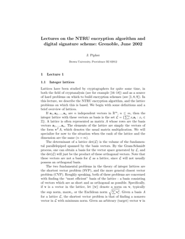 Lectures on the NTRU Encryption Algorithm and Digital Signature Scheme: Grenoble, June 2002