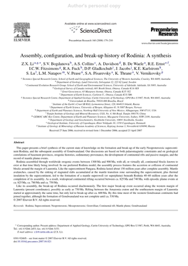 Assembly, Configuration, and Break-Up History of Rodinia