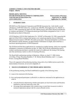 EPCOR POWER DEVELOPMENT CORPORATION Memorandum of Decision and EPCOR GENERATION INC