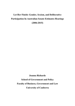 Let Her Finish: Gender, Sexism, and Deliberative Participation in Australian Senate Estimates Hearings (2006-2015)
